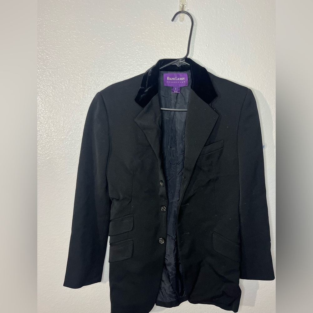 Ralph Lauren Purple tag Black blazer 100% wool with Velvet